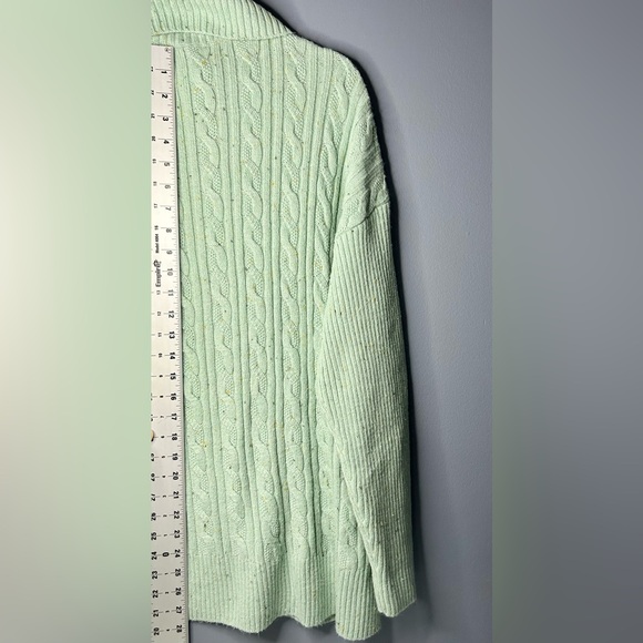 Talbots Sweater Womens XL Green Cable Knit Cowl Turtleneck Cotton Blend Casual - Picture 5 of 9